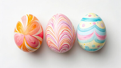Easter eggs Colorful decorative Easter eggs arranged in a row on a white background.