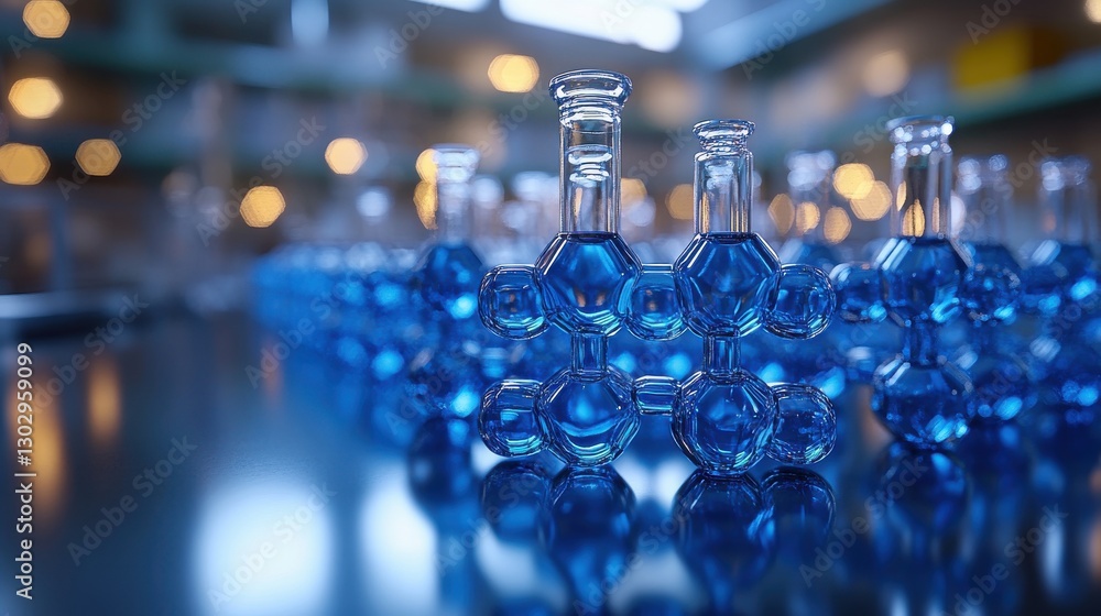 Poster laboratory equipment and molecular structures in a science research setting