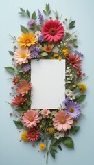 Colorful floral frame with blank white space, perfect for adding text