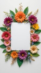 Floral frame design with vibrant gerbera daisies and a blank white space