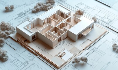 Modern home architectural model detailed design blueprint.