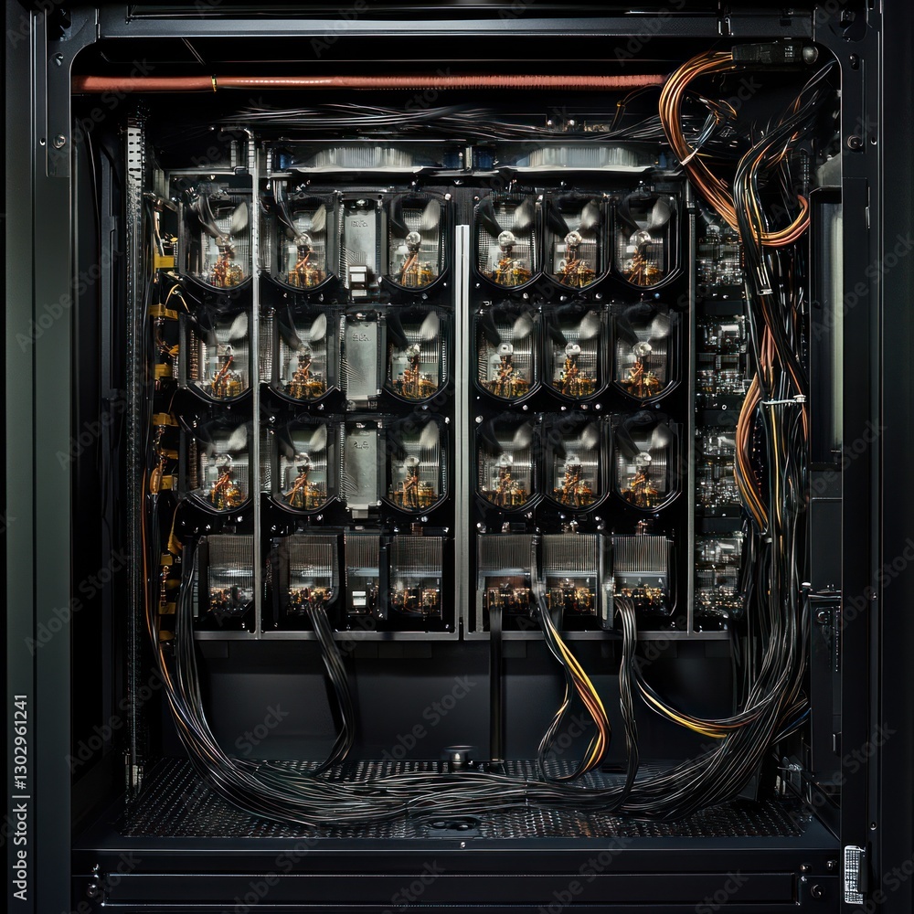 Poster intricate internal structure of advanced technology server rack