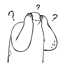 Person in despair looking for answers, solutions concept.  Hand drawn doodle vector illustration