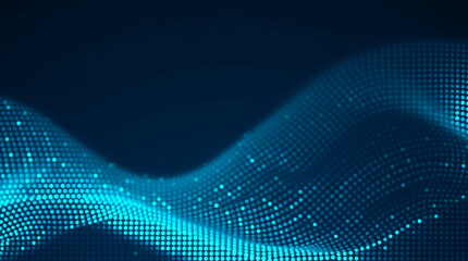 Obraz premium Abstract digital background featuring glowing blue dots arranged in a smooth, wave-like pattern