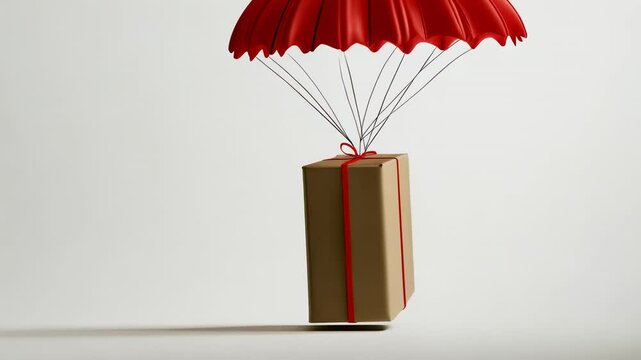 Delivery system innovation showcases a package descending via parachute for efficient logistics solutions in urban settings