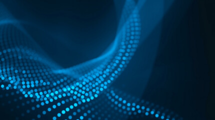 Obraz premium Abstract digital background with glowing blue dots forming a smooth, wave-like pattern. 