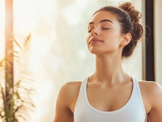 Young woman doing mindfulness, meditation and breathing exercises.