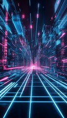 Obraz premium Vibrant abstract cyberspace with neon digital lines and colorful energetic motion on dark backdrop