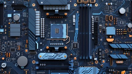 Fototapeta premium High-Tech Motherboard Close-Up with Hardware Components