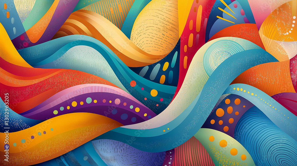 Poster a vibrant tapestry woven with shimmering threads, creating abstract patterns that evoke a sense of m