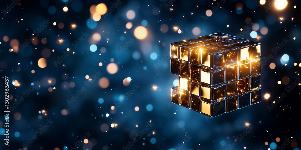 Aufkleber a mesmerizing collection of small, radiant cubes forms a giant fractal composition, gracefully float