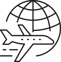 Airplane flying around the globe icon line icon