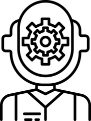 Illustration of a robotic head with gears line icon