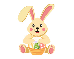 easter bunny sitting with basket of Easter egg