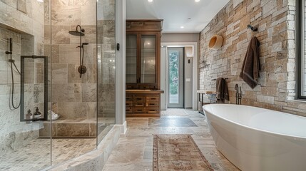 Modern Luxury Bathroom with Stone Accents and Spacious Design