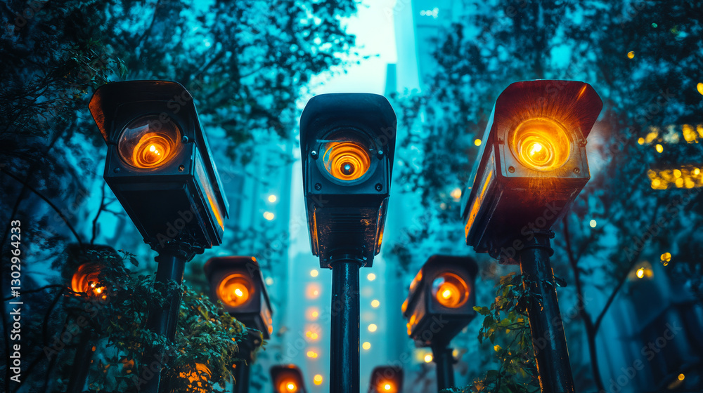Aufkleber advanced surveillance cameras in urban environment enhancing security and monitoring systems amidst 