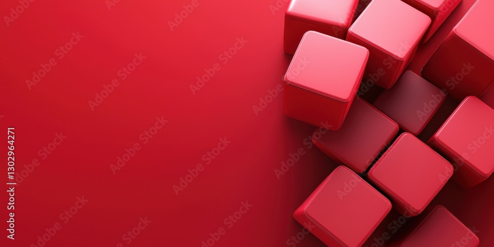 Poster A vibrant arrangement of red cubes on a matching background, creating a bold and minimalist visual effect.