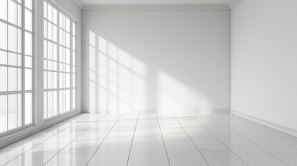 Fototapeta premium Empty White Tile Floor on White Background