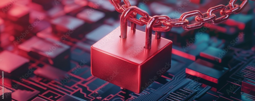 Poster A digital padlock secured with a chain rests on a circuit board, symbolizing cybersecurity and data protection.