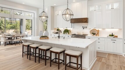 Bright Modern Kitchen with Large Island and Pendant Lighting