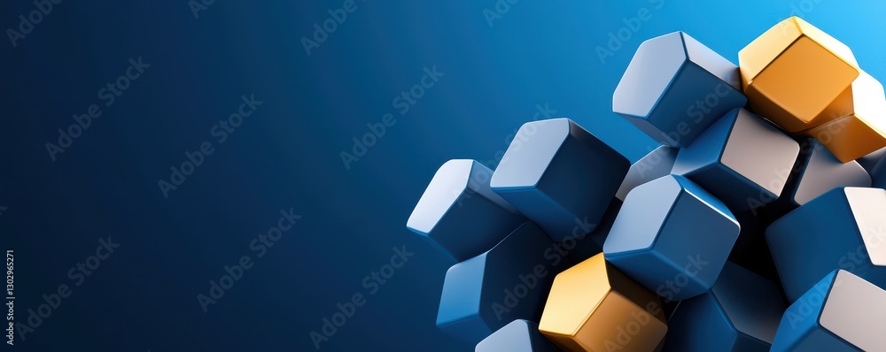 Aufkleber Abstract geometric shapes in blue and gold tones, creating a modern and dynamic design.