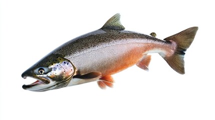 Fototapeta premium Flying Piece of Salmon on White Background