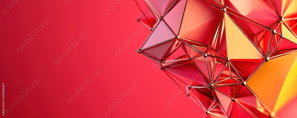 Poster A vibrant abstract composition featuring geometric shapes in shades of red and orange, creating a dynamic visual effect.