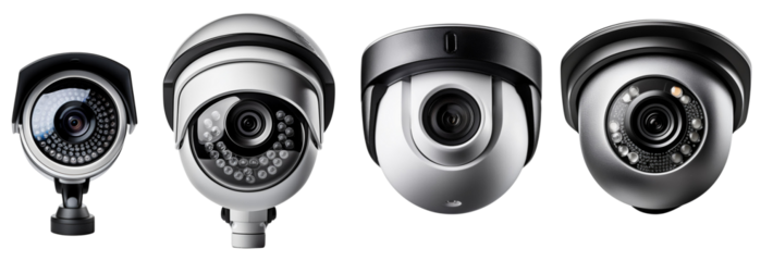 A collection of various modern surveillance cameras showcasing sleek designs.