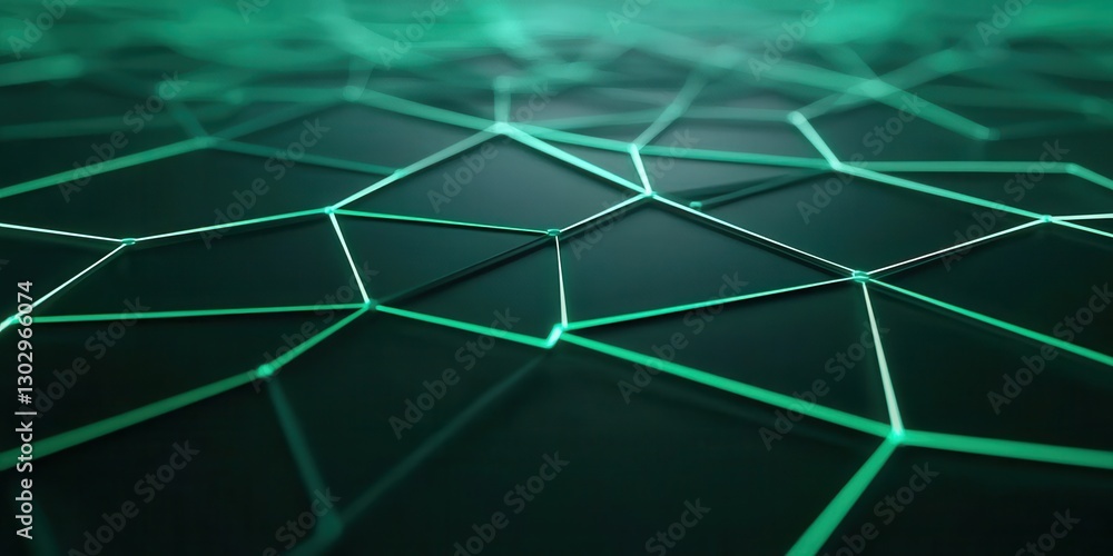 Aufkleber A close-up view of a geometric pattern with glowing green lines, creating a futuristic and tech-inspired design on a dark background.