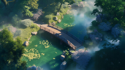 Scenic bridge over tranquil water surrounded by trees and nature