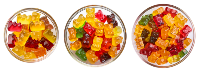 Colorful gummy bears in bowls, a delightful treat for all ages, perfect for celebrations.