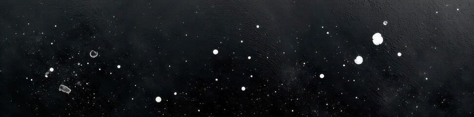 Fototapeta premium Black canvas with irregular white paint splatters; high contrast, dynamic, impact