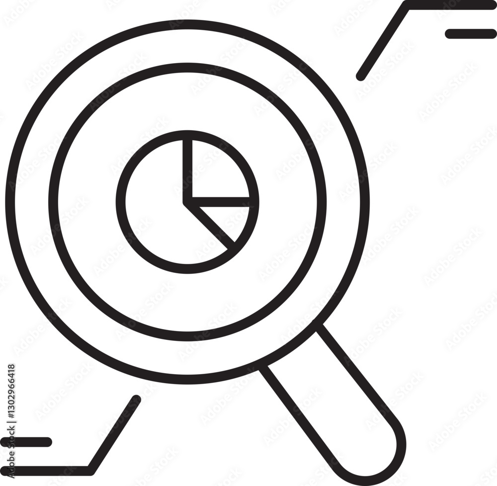 Poster magnifying glass with pie chart symbolizing ana... line icon