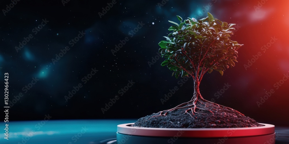 Aufkleber a small tree grows in a pot against a cosmic background, symbolizing life and growth in an expansive