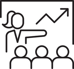 Presentation with audience and growth trend. line icon