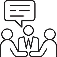 Meeting discussion with three people involved line icon