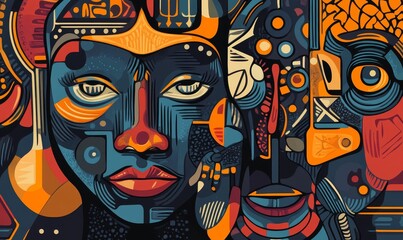 Abstract portrait with vibrant colors and geometric shapes.