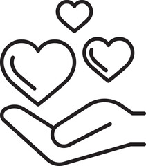 Hand holding hearts illustration line icon