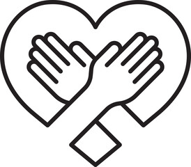Hands forming a heart shape line icon
