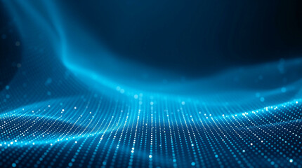 Abstract digital background with glowing blue particles creating a smooth, wave-like pattern. Perfect for futuristic, technological, and creative design projects with a high-tech, dynamic feel.