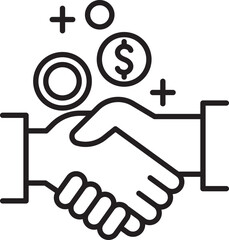 Handshake with financial symbols line icon