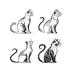 Elegant Black and White Cat Silhouette Illustrations
