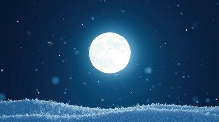 Fototapeta premium Serene Winter Night Scene A Full Moon Illuminates a Snowy Landscape Under a Starry Sky