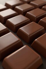 Fototapeta premium Dark chocolate blocks, rich brown, glossy surface, intense, vegan