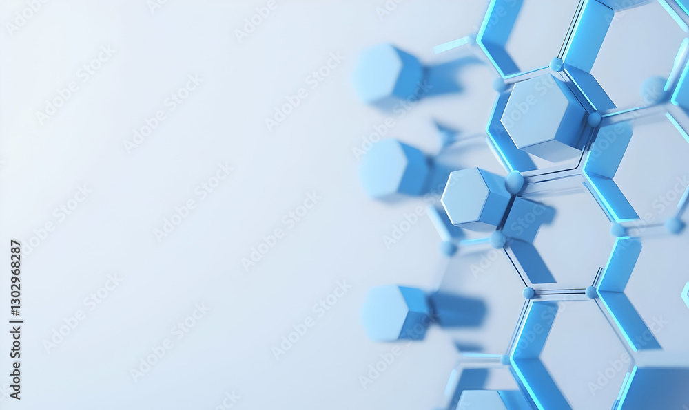 Poster abstract blue hexagonal pattern with geometric shapes and shadows