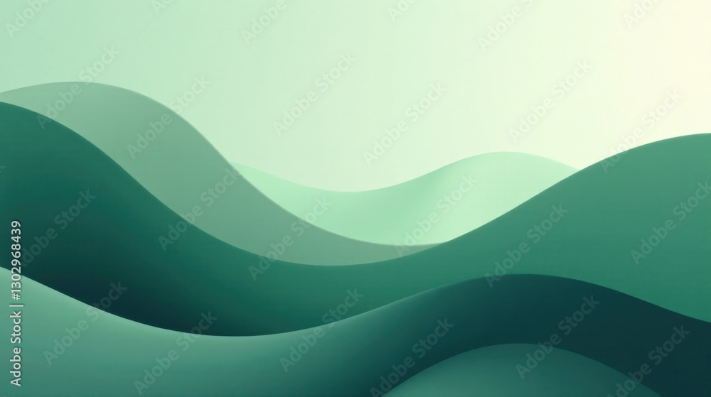 Poster serene green undulating forms abstract background of gentle curves and subdued hues