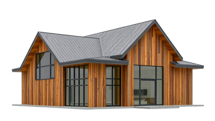 Modern Wooden Architecture House with Unique Design on White Background