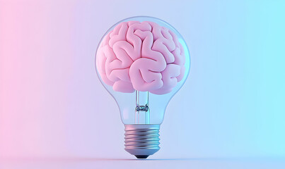 Light Bulb Concept with Brain Inside Representing Ideas and Creativity