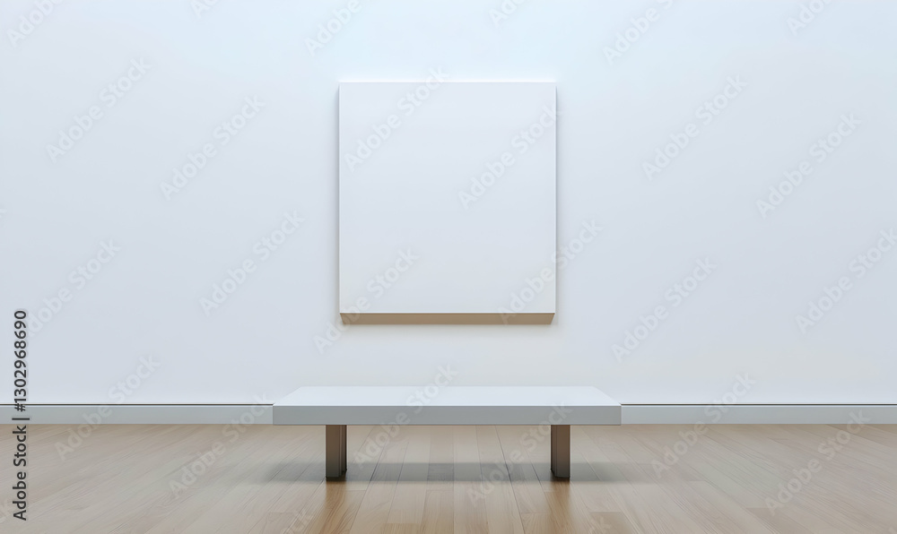 Poster minimalist art gallery display with white canvas and clean lines