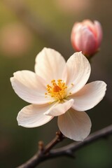 Delicate beige blossom, soft petals, gentle curves, pistil, flower head